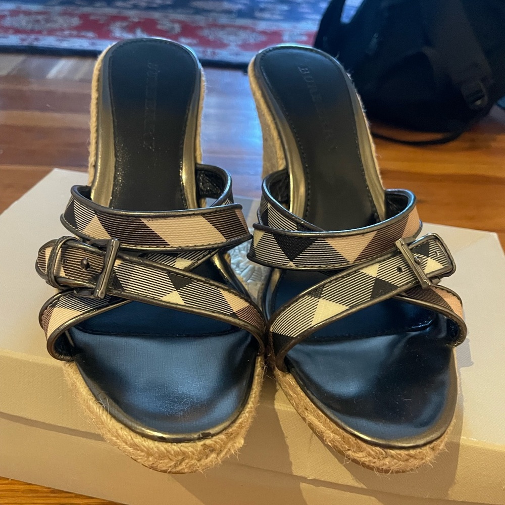 Burberry Nova Check Wedge Sandals Size 39